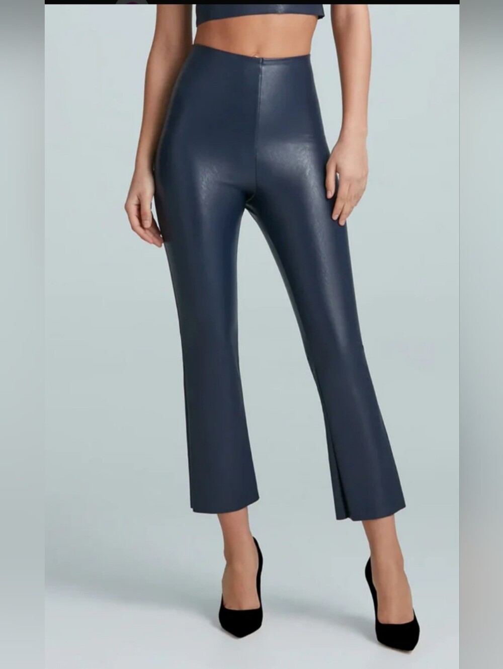 Commando Navy Faux-Leather Cropped Flare Pants